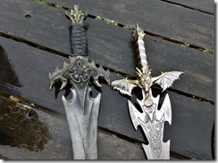 Detail on the sword hilts.